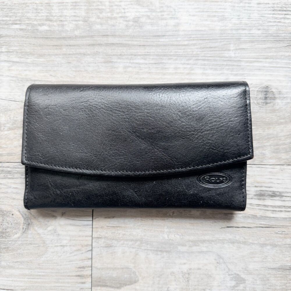 Rolfs Black Genuine Leather Checkbook Wallet Checkbook Cover Organizer Vintage